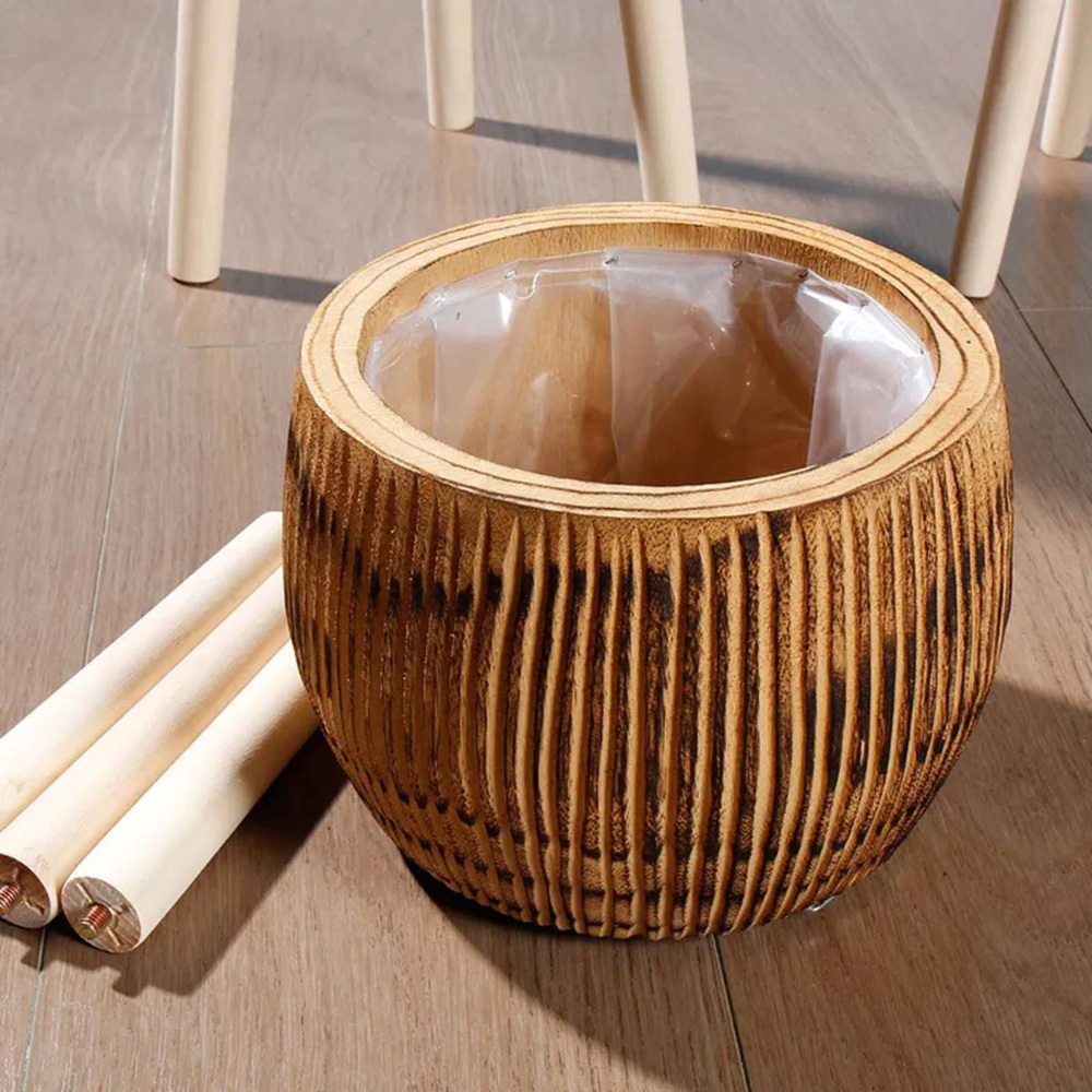 LECHUZA Hortico Ribbed Wooden Indoor Plant Pot 36 x 23cm 2 Pack Image 5