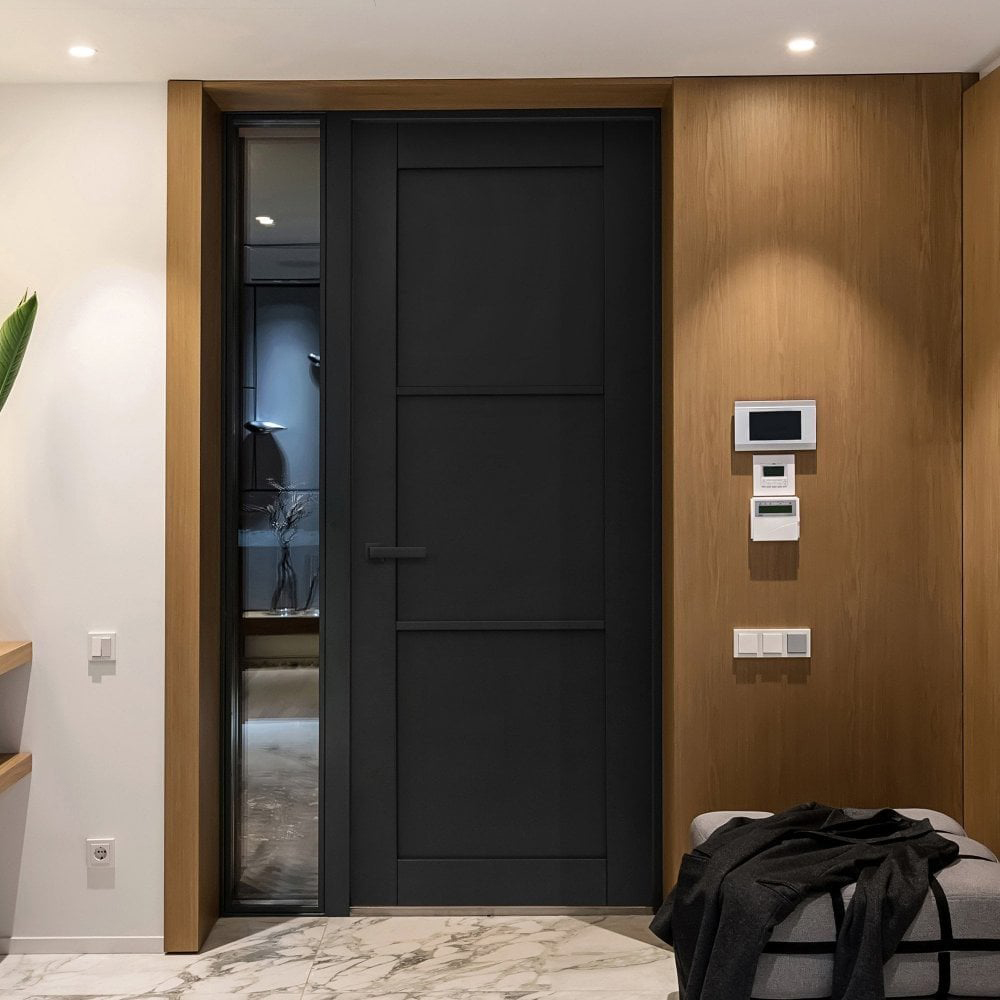 Black Fully Finished Industrial Studio 3 Panel Internal Fire Door 1981 x 686 x 44mm Image 2