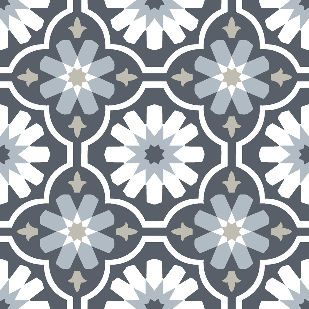 Floorpops Sevilla Dark Grey and White Peel and Stick Floor Tile 30.48 x 30.48cm 10 Pack Image 2