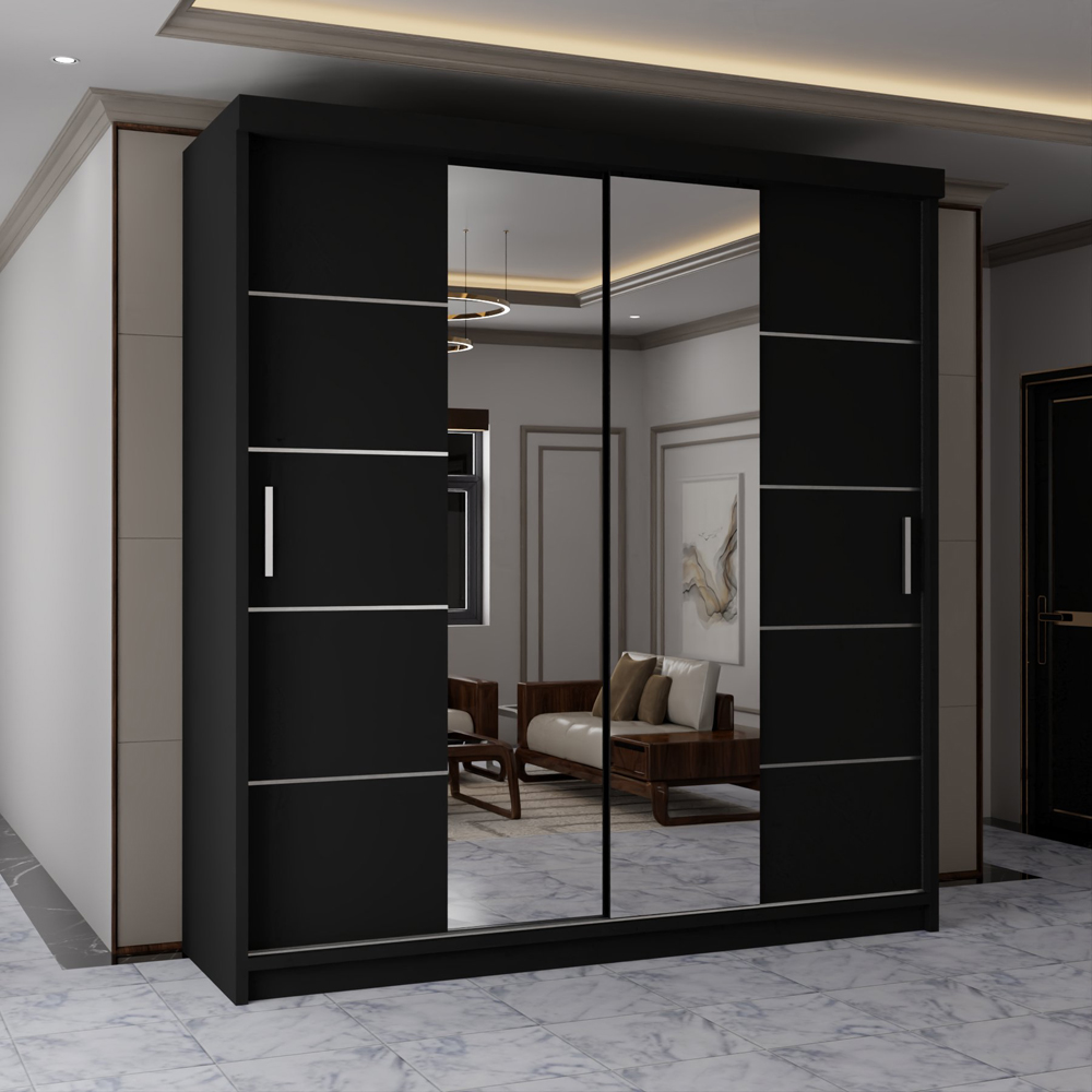 Sliding Wardrobes 4U 2 Sliding Door Black Half Mirrored Wardrobe 203cm Image 5