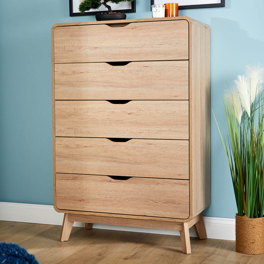 Home Source 5 Drawer Rustic Effect Tall Chest of Drawers Image 1