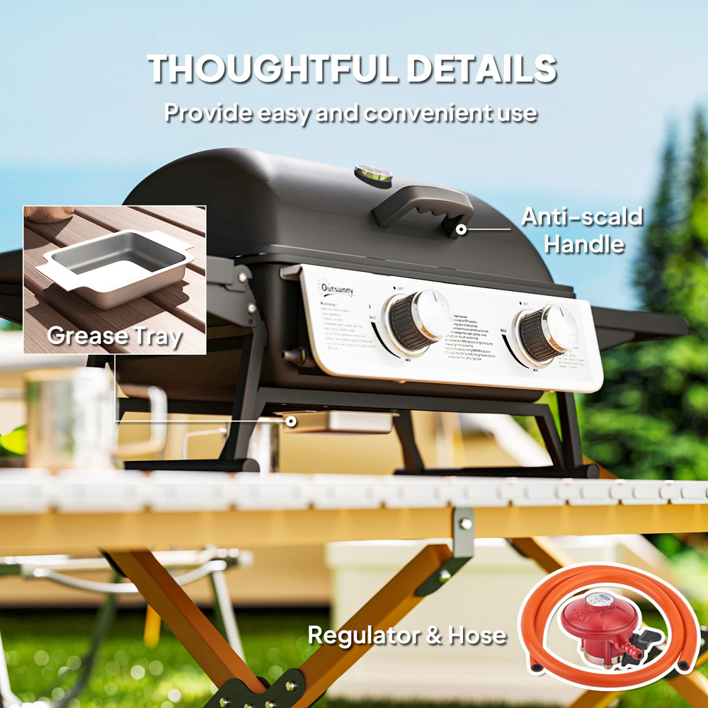 Outsunny Black Portable Tabletop Gas Barbecue Grill with Thermometer Image 7