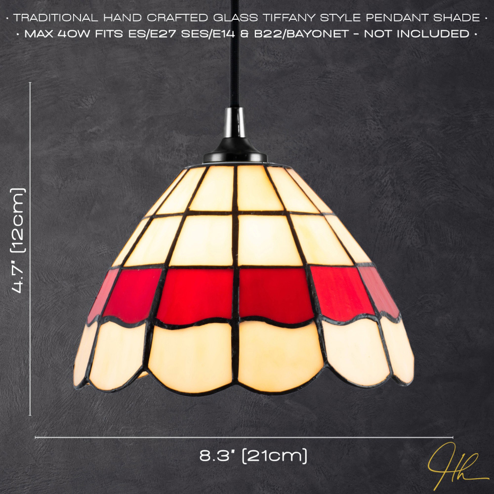 Happy Homewares Red Amber Stained Glass Tiffany Pendant Lighting Shade Image 7