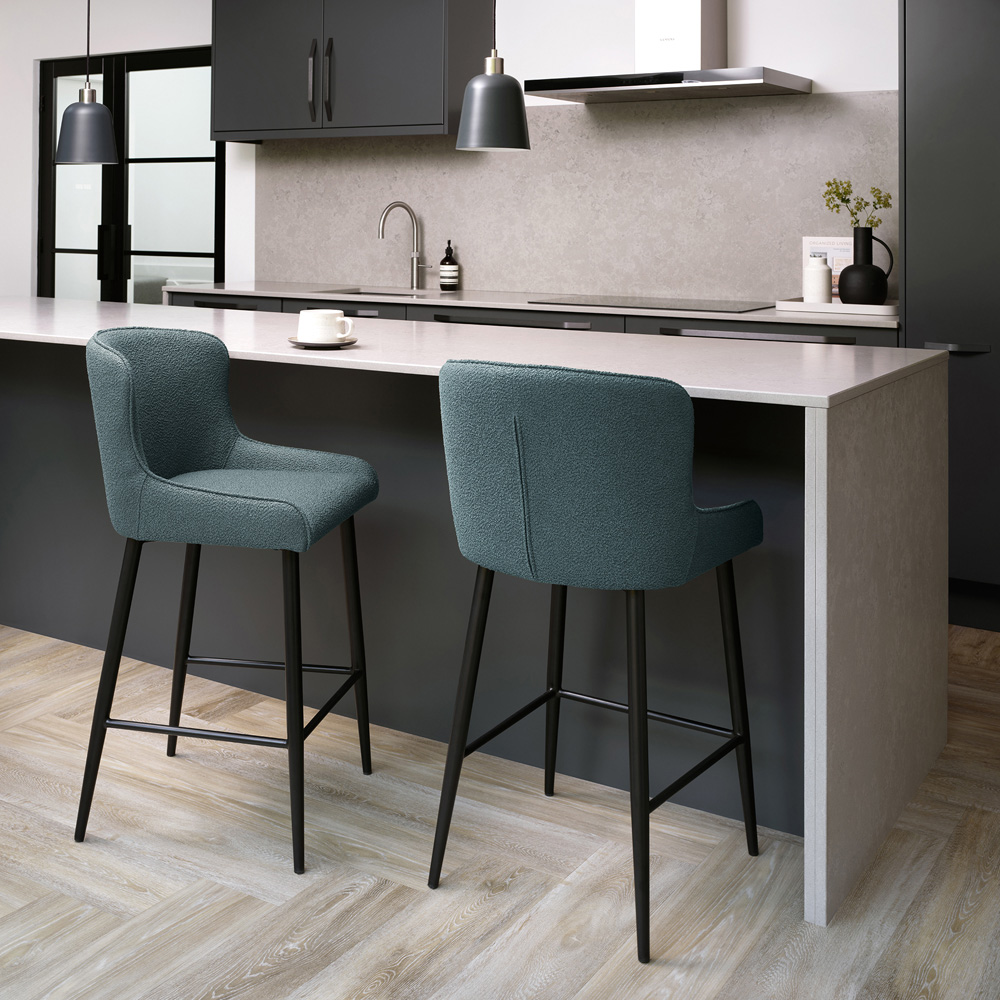 Bentley Designs Rubens Set of 2 Blue Boucle Fabric Upholstered Barstool Image 5