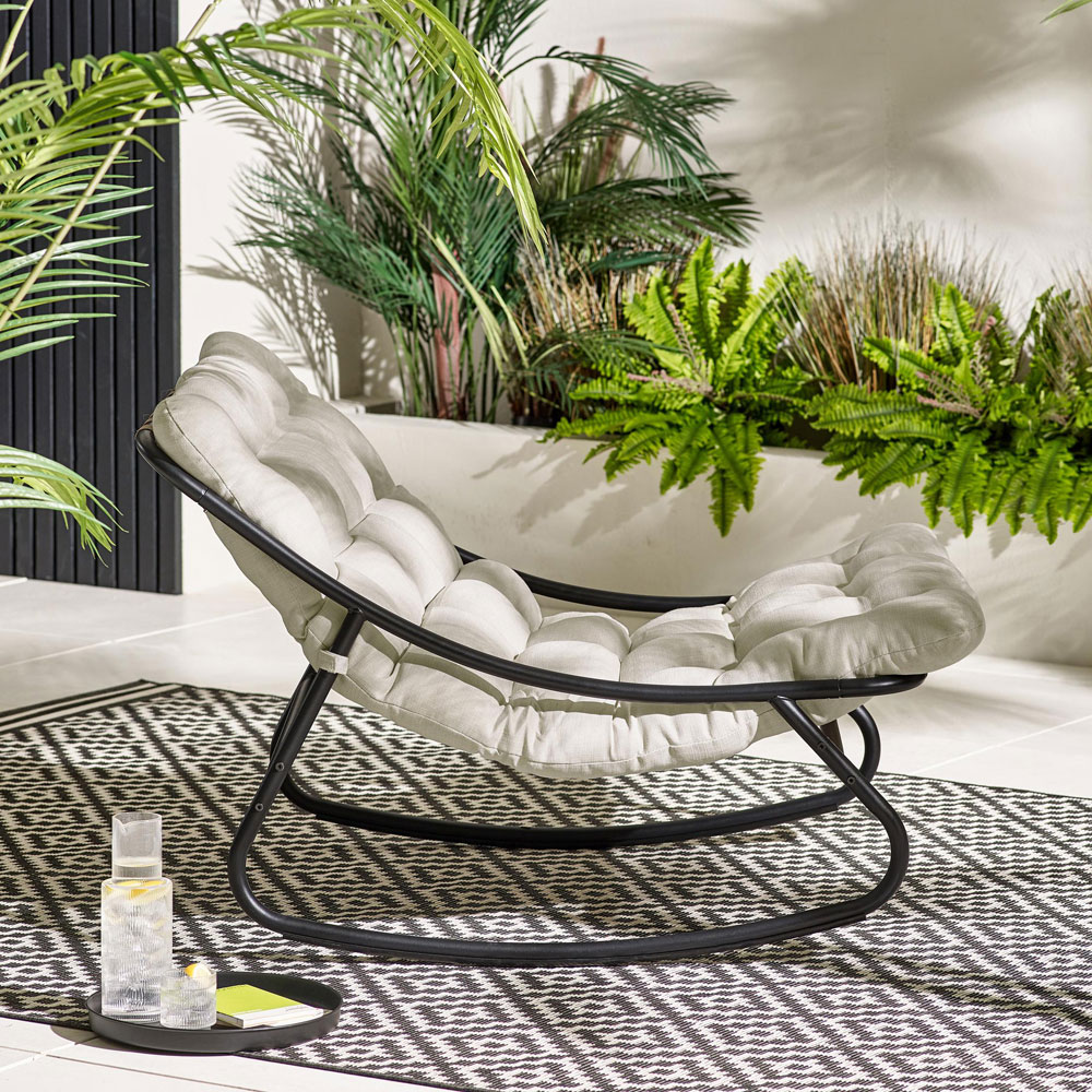 Furniturebox Piasa Black and Cream Outdoor Rocking Chair Image 5
