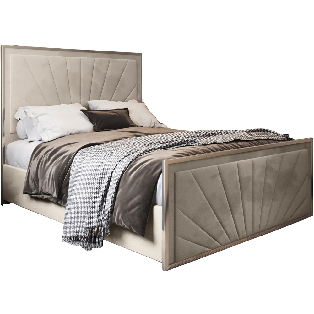 Roxy Super King Size Silver Soft Velvet Upholstered Metal Bed Frame with Chevron Headboard Image 2