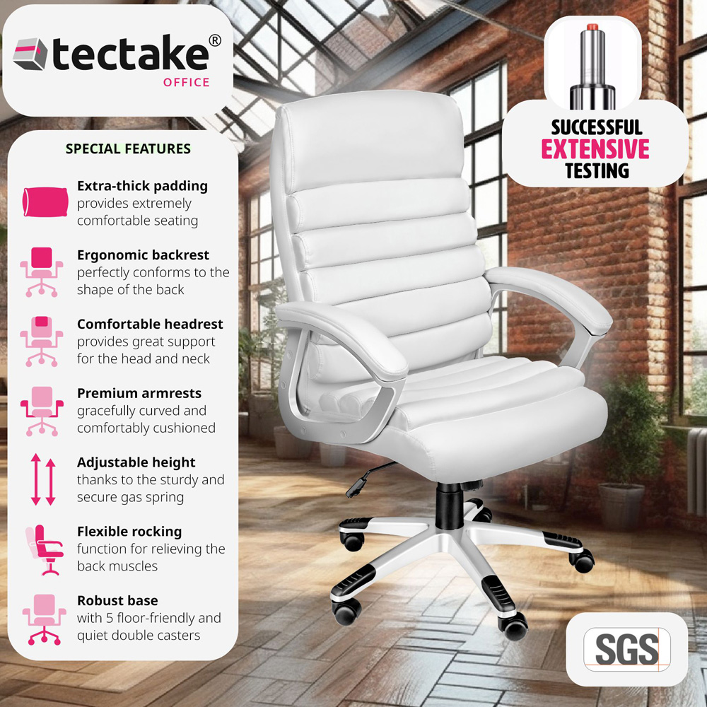 tectake Paul White Height Adjustable Padded Office Chair Image 6