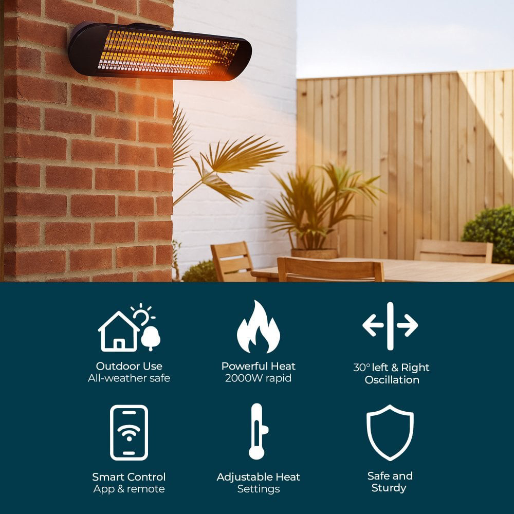 Jack Stonehouse Kindra Black Wall Mounted Radiant Halogen Patio Heater 2000W Image 5