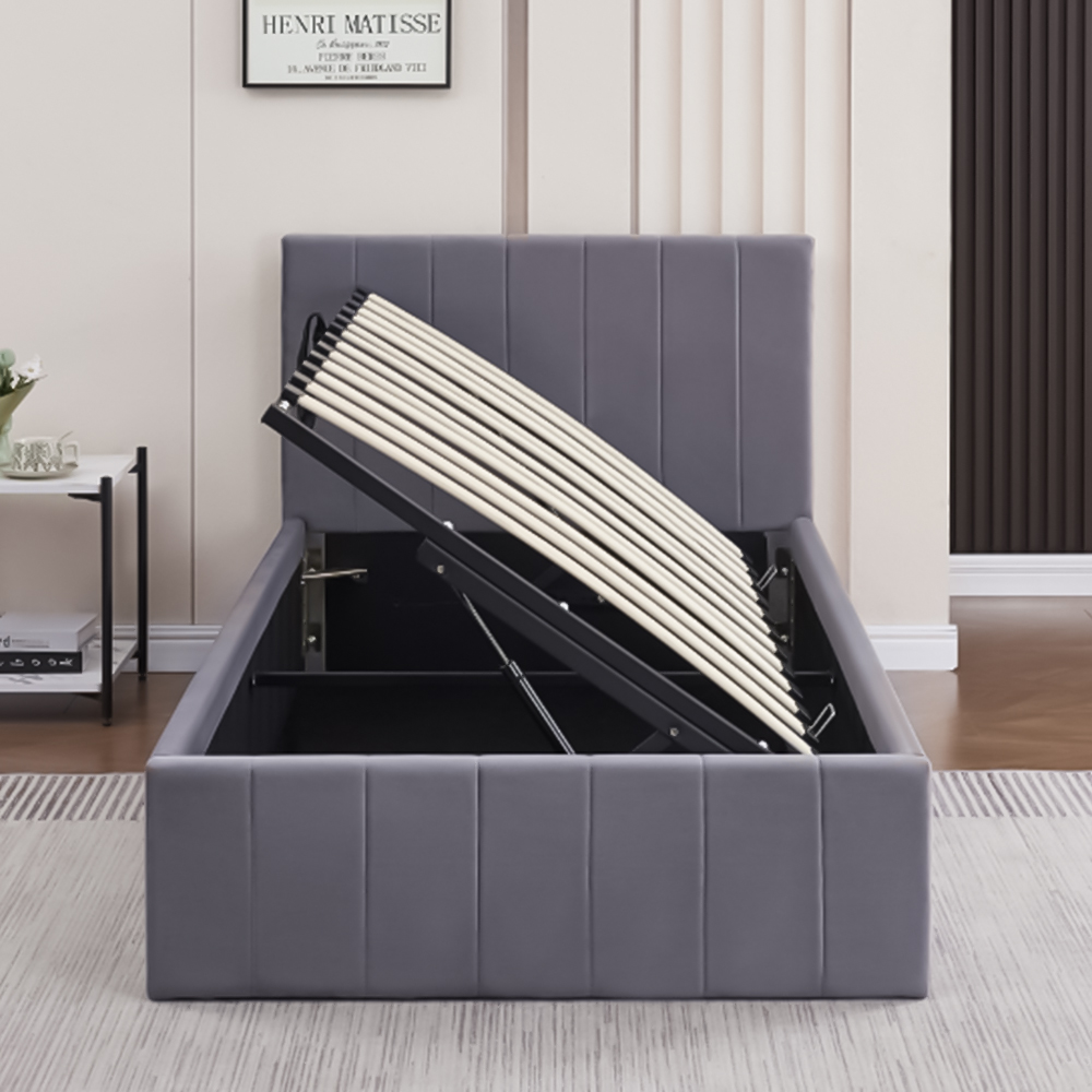 Portland Single Grey Line Pattern Velvet Ottoman Bed Image 4