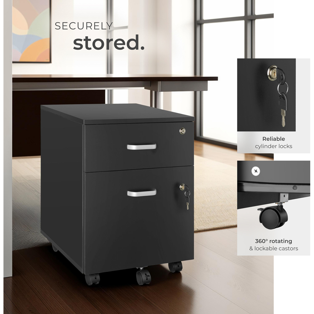 tectake 2 Drawer Black Filing Cabinet with Wheels Image 4