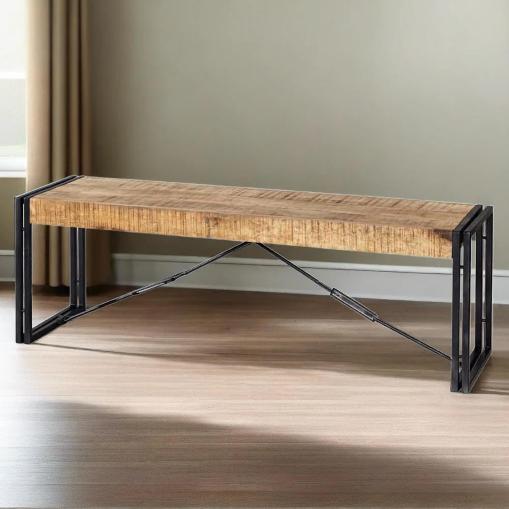 Brooklyn Carnaby 2 Seater Industrial Metal and Wood Bench  Image 1