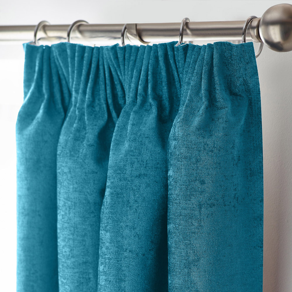 Alan Symonds Teal Chenille Blackout Pencil Pleat Curtains 117cm x 229cm Image 2