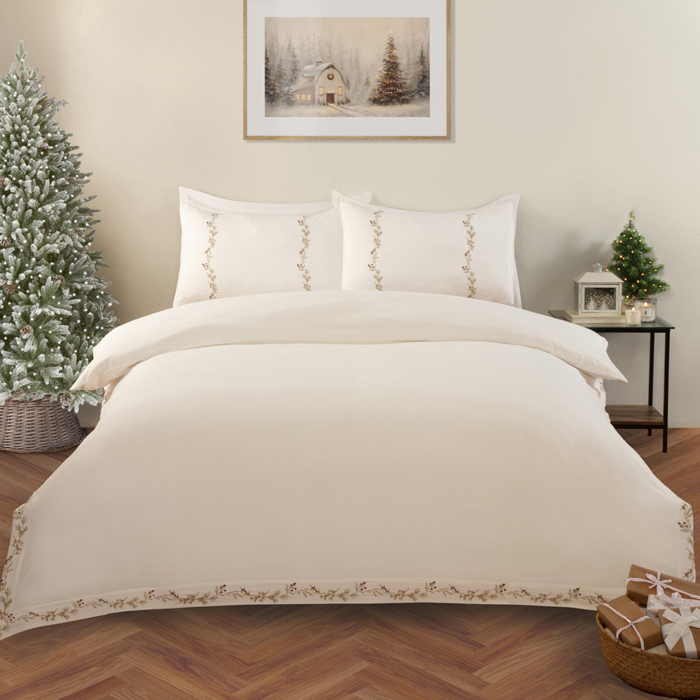 Embroidered Foliage Duvet Set White King Image 2