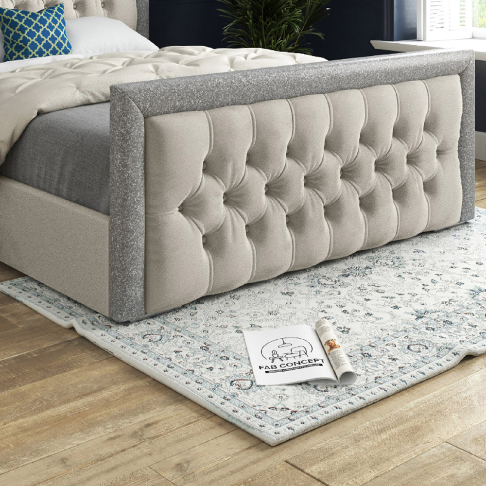 Venice Double Silver Soft Velvet Upholstered Bed Frame with Glitter Border Headboard Image 4