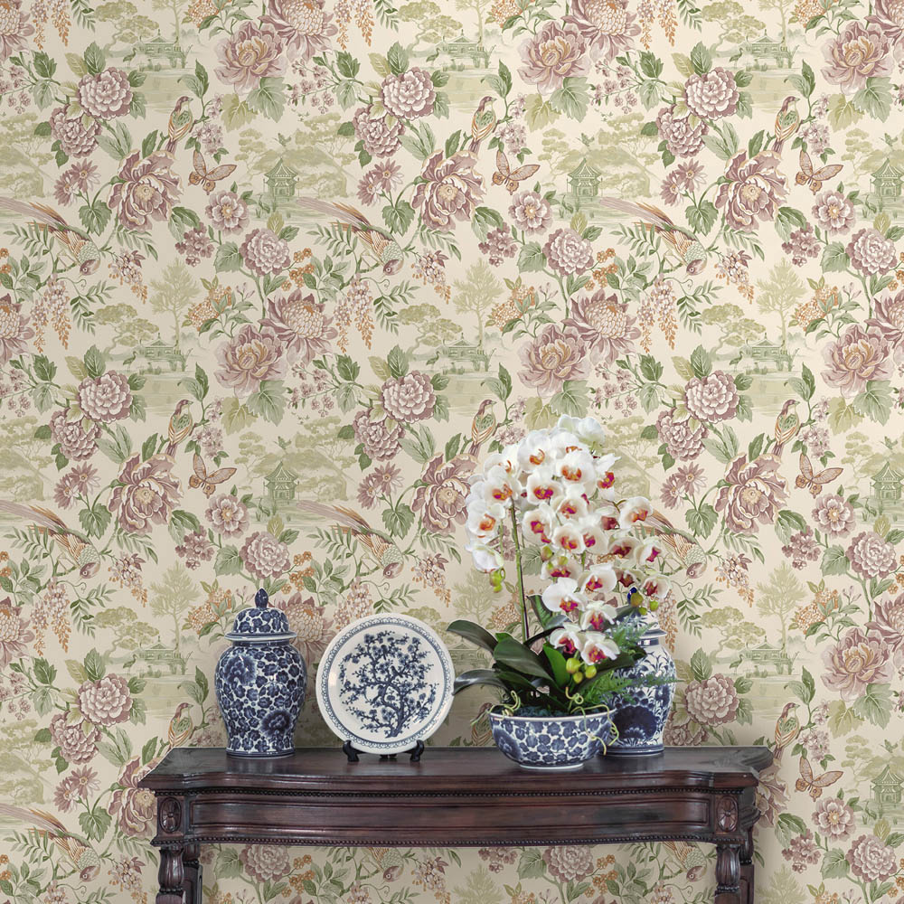 Holden Decor Scenic Bird Green and Cream Wallpaper Image 3