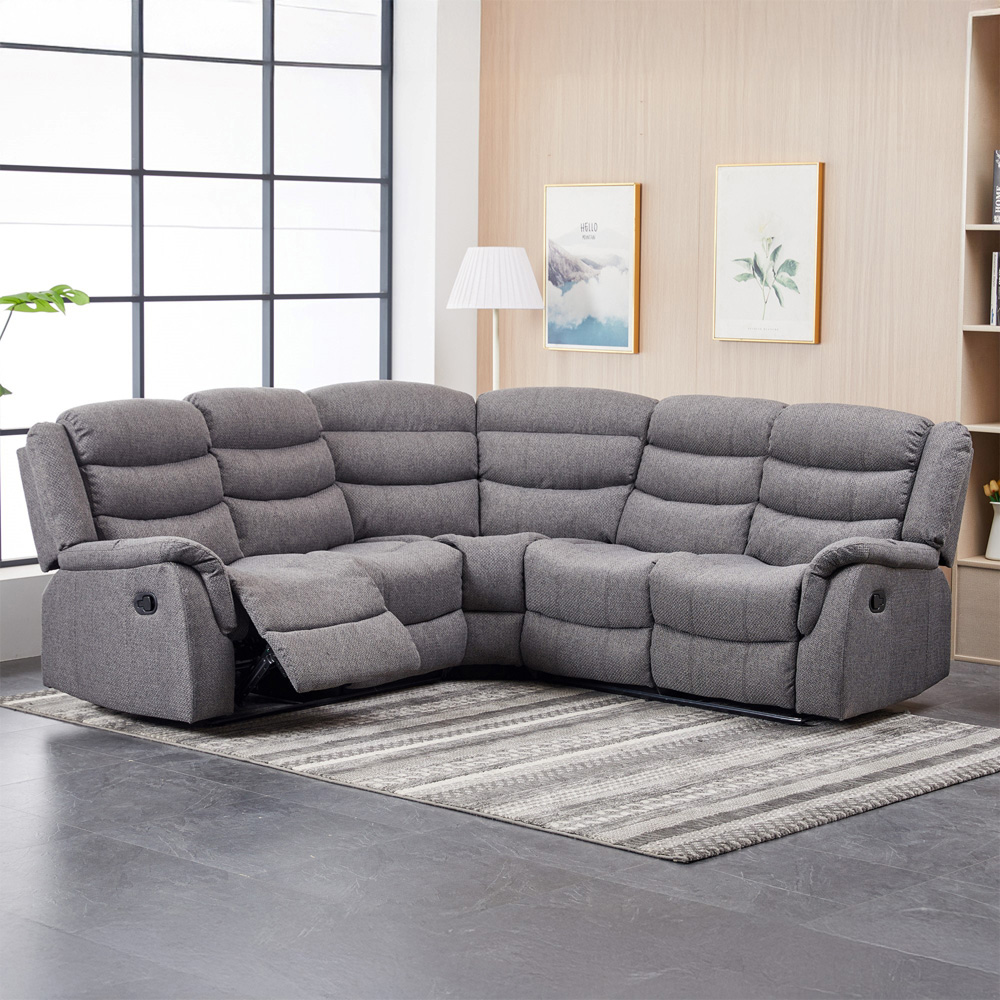 Artemis Home Loudon 5 Seater Light Grey Textured Fabric Corner Manual Recliner Sofa Image 2