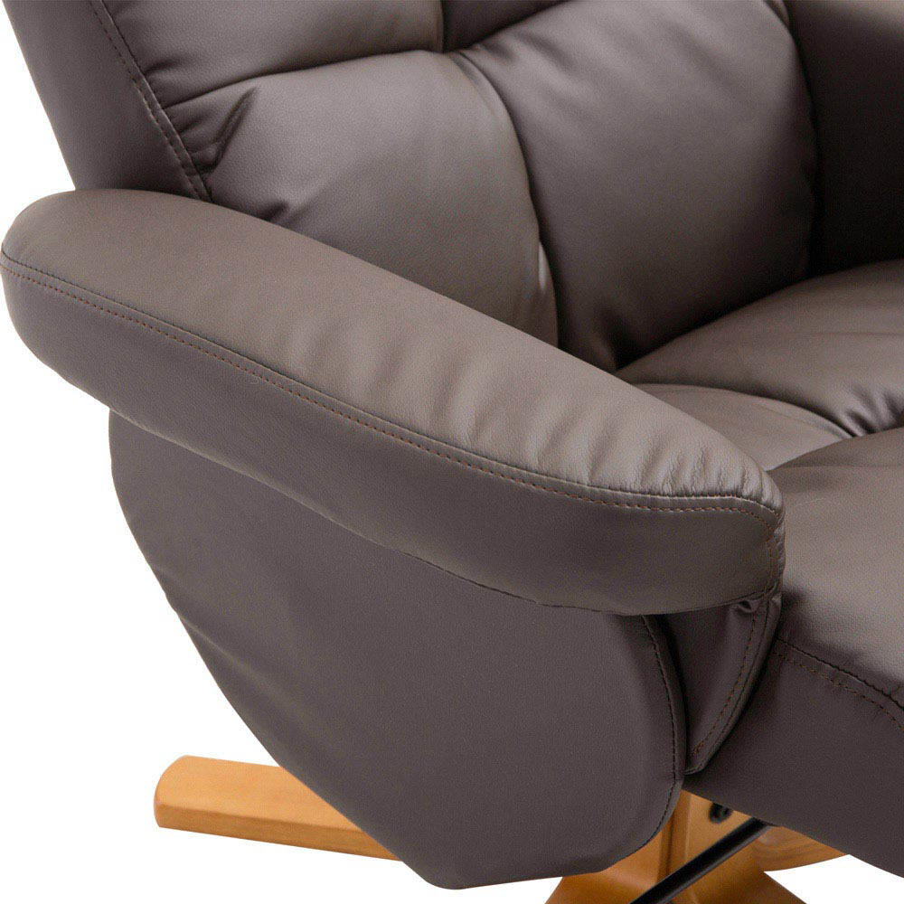 Portland Brown Faux Leather Swivel Manual Recliner Chair with Footstool Image 3