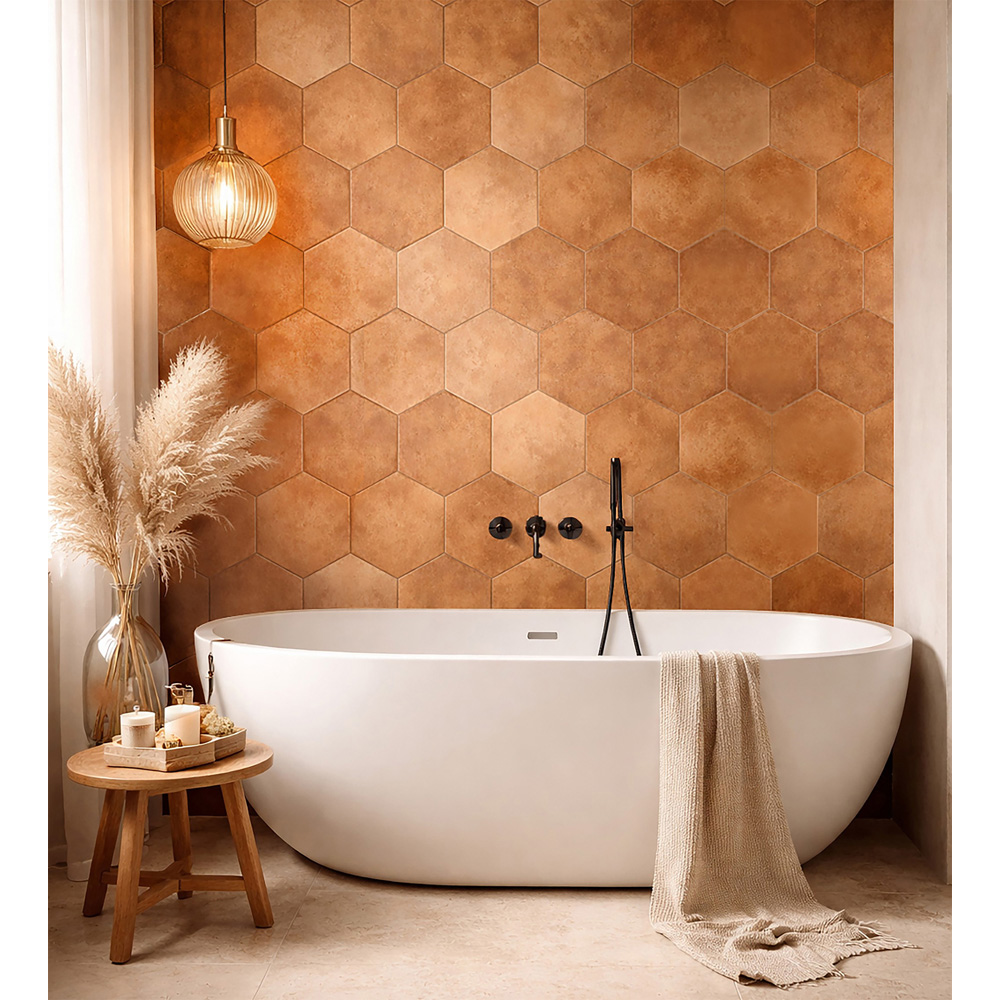 Top Ceramics Brown Copper Hexagon Porcelain Wall Tile 215 x 250mm Image 8