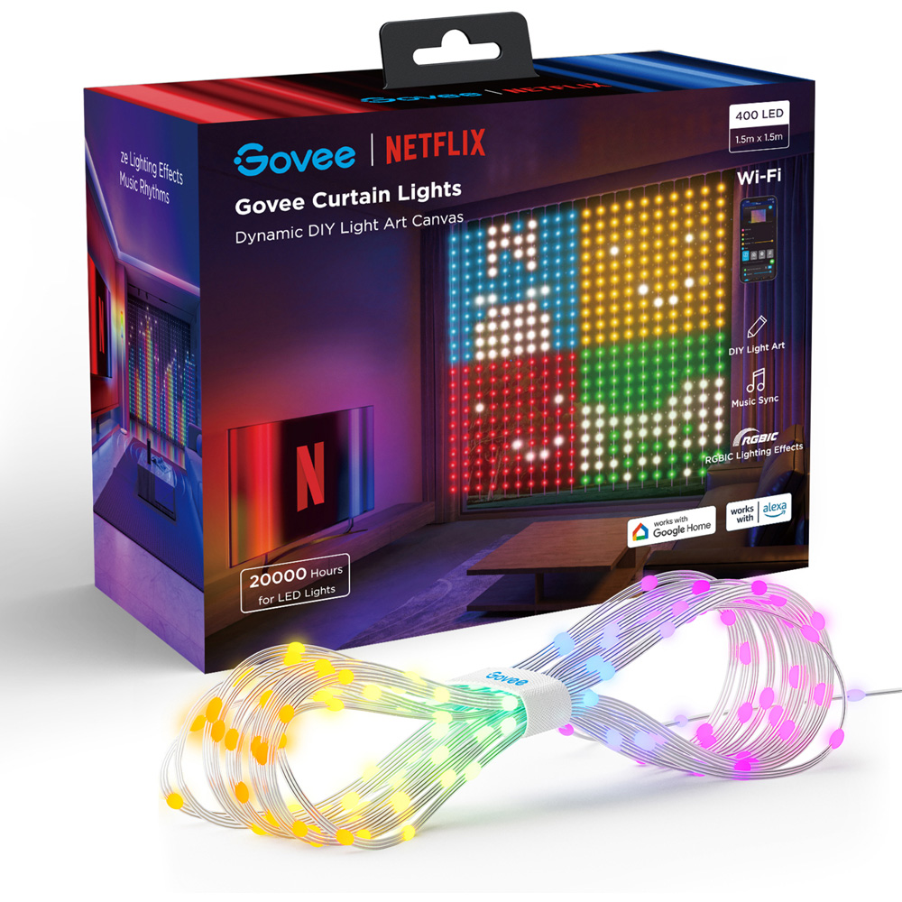 Govee Netflix Version 400 RGBIC Teardrop LED Smart Curtain Light 1.5 x 1.5m Image 2