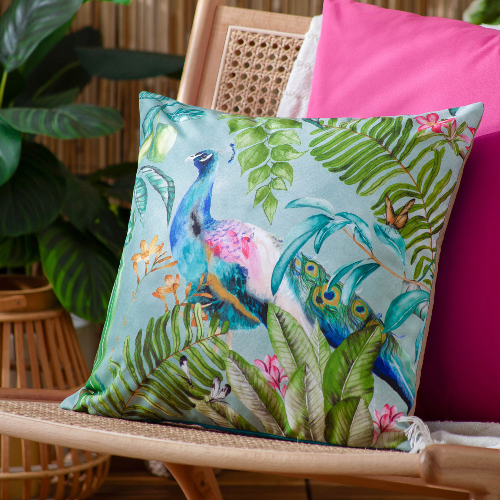 Evans Lichfield Peacock Multicolour Outdoor Reversible Cushion Image 2
