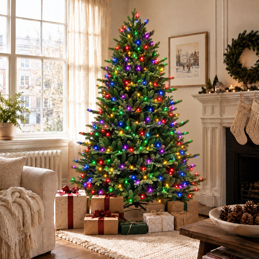 Artemis Home Hartenshaw Warm White and Multicolour LED Pre-Lit Green Artificial Christmas Tree 6ft Image 3