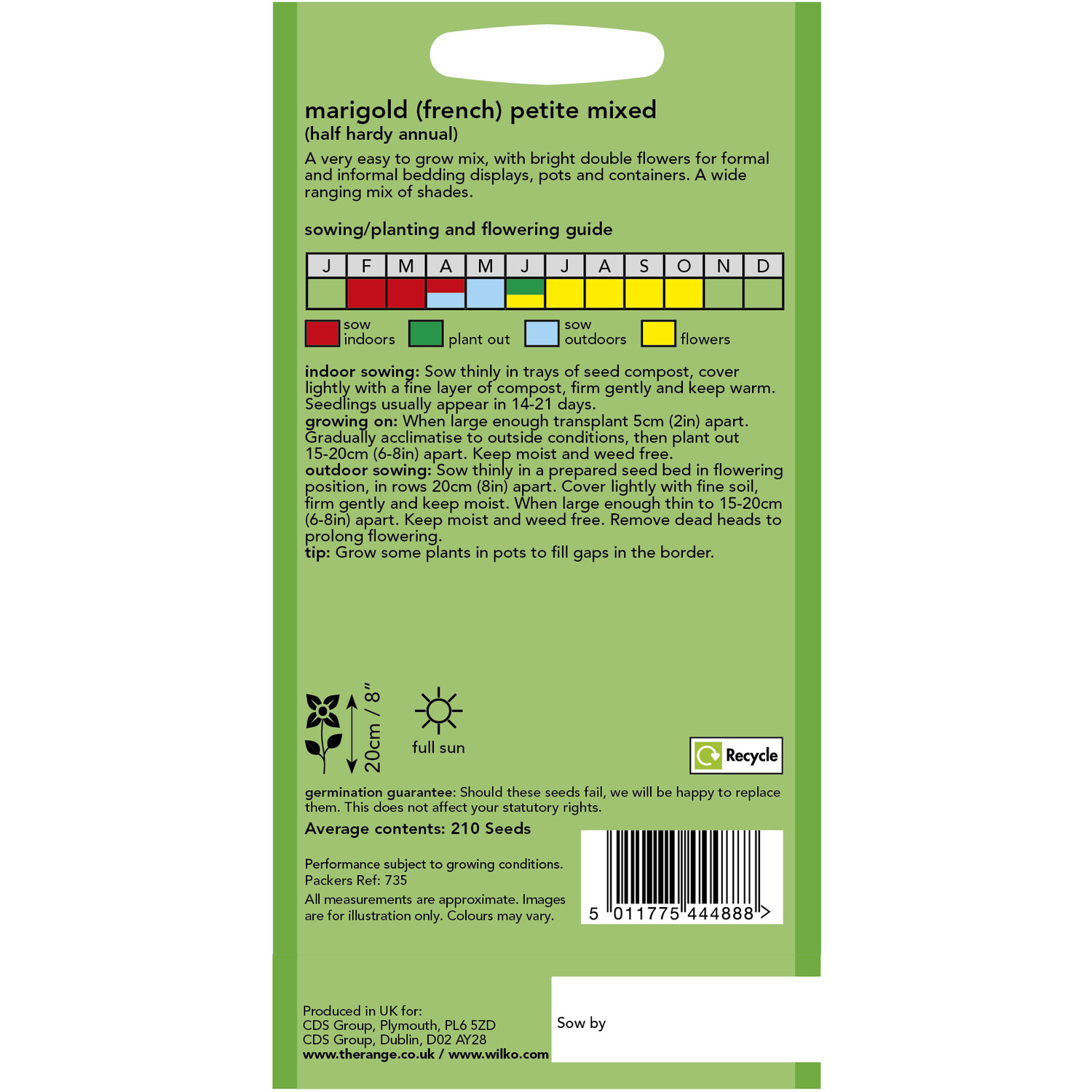 Wilko Marigold French Petite Mixed Seeds and Orange Image 2