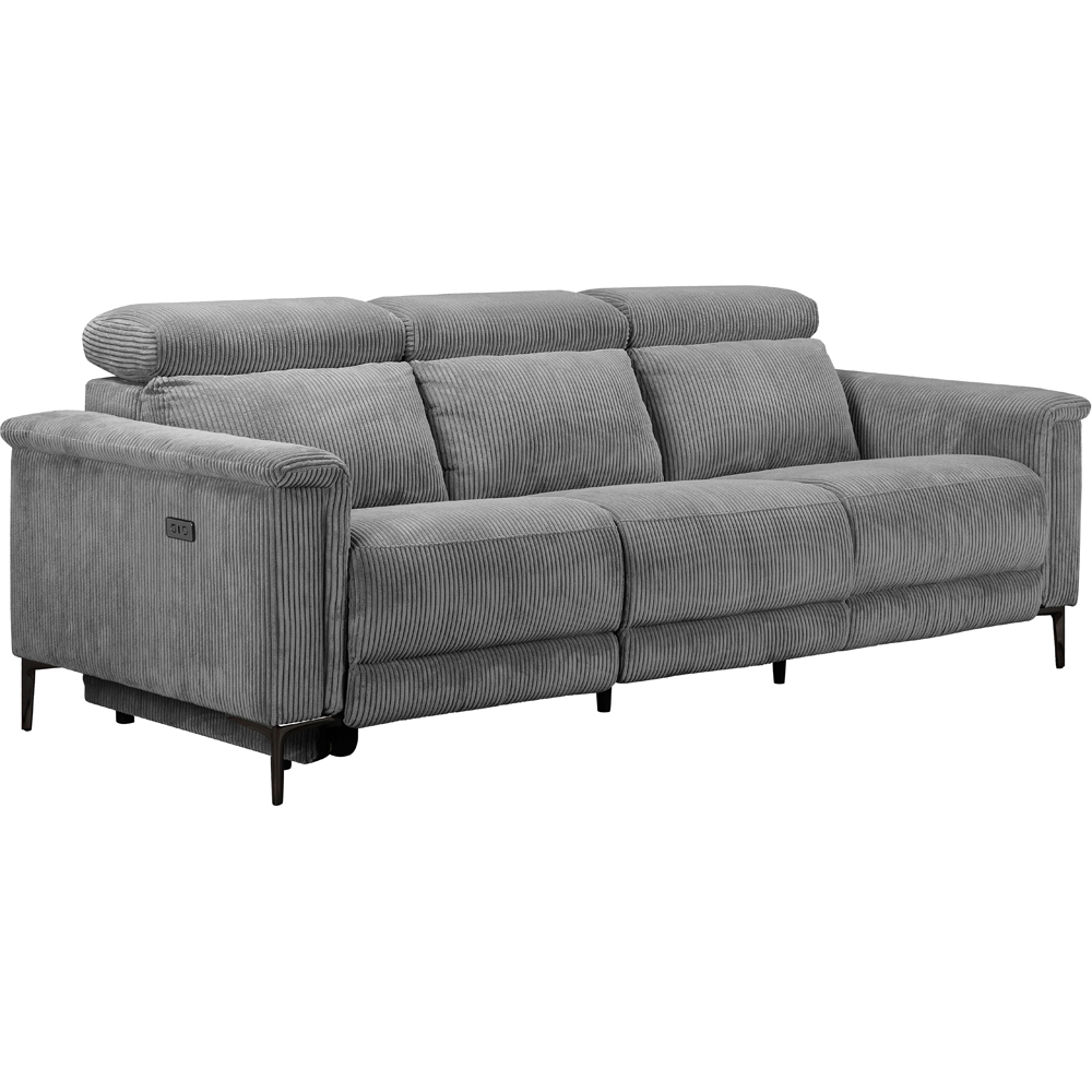 Loft24 Lund 3 Seater Grey Corduroy Electric Recliner Sofa Image 3