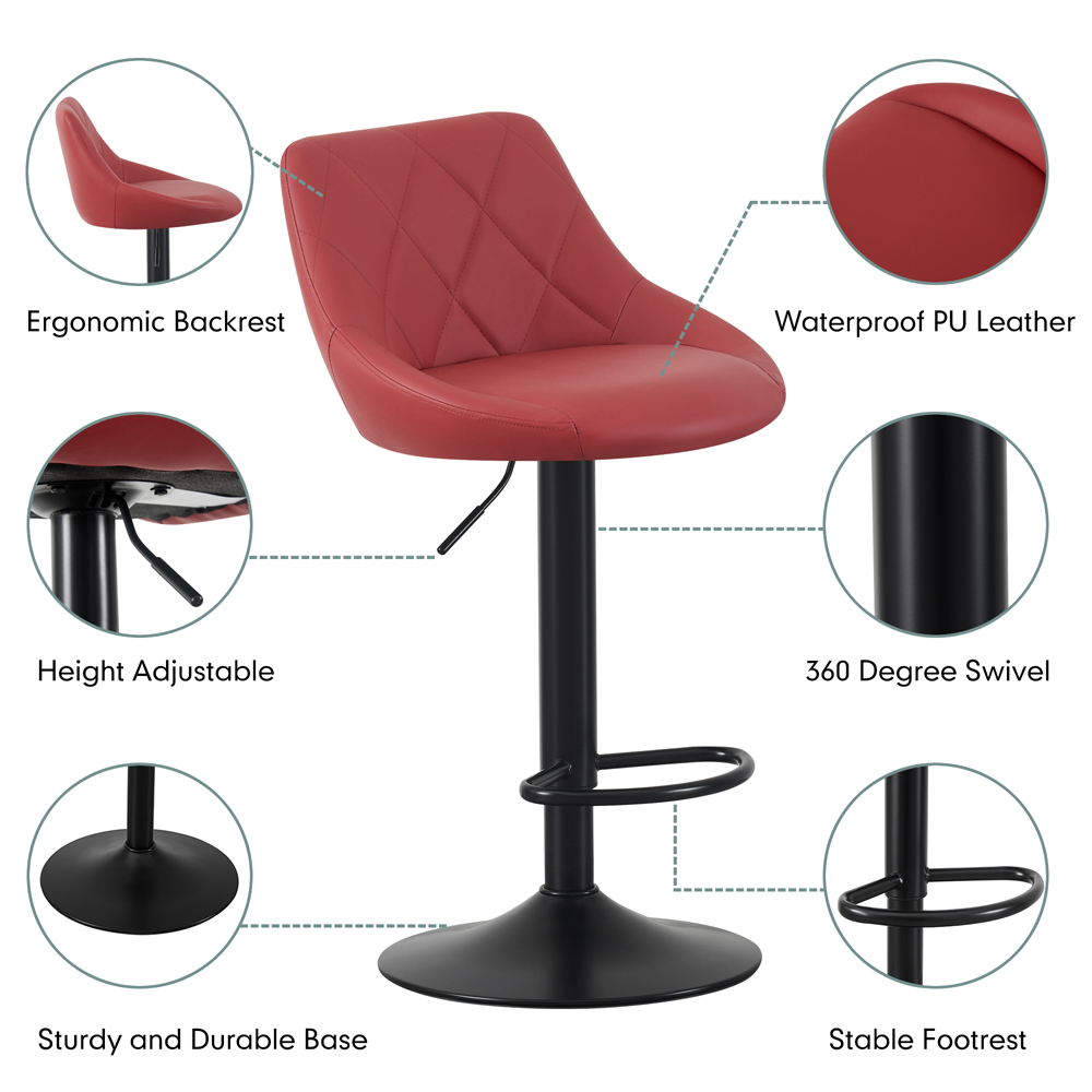 Stanley Red Height Adjustable Kitchen Bar Stool with Footrest Set of 2 Image 3