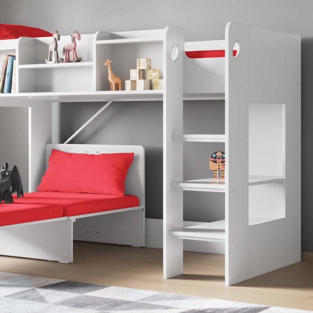 Flair Wizard White Junior High Sleeper with Scarlet Red Futon Image 3