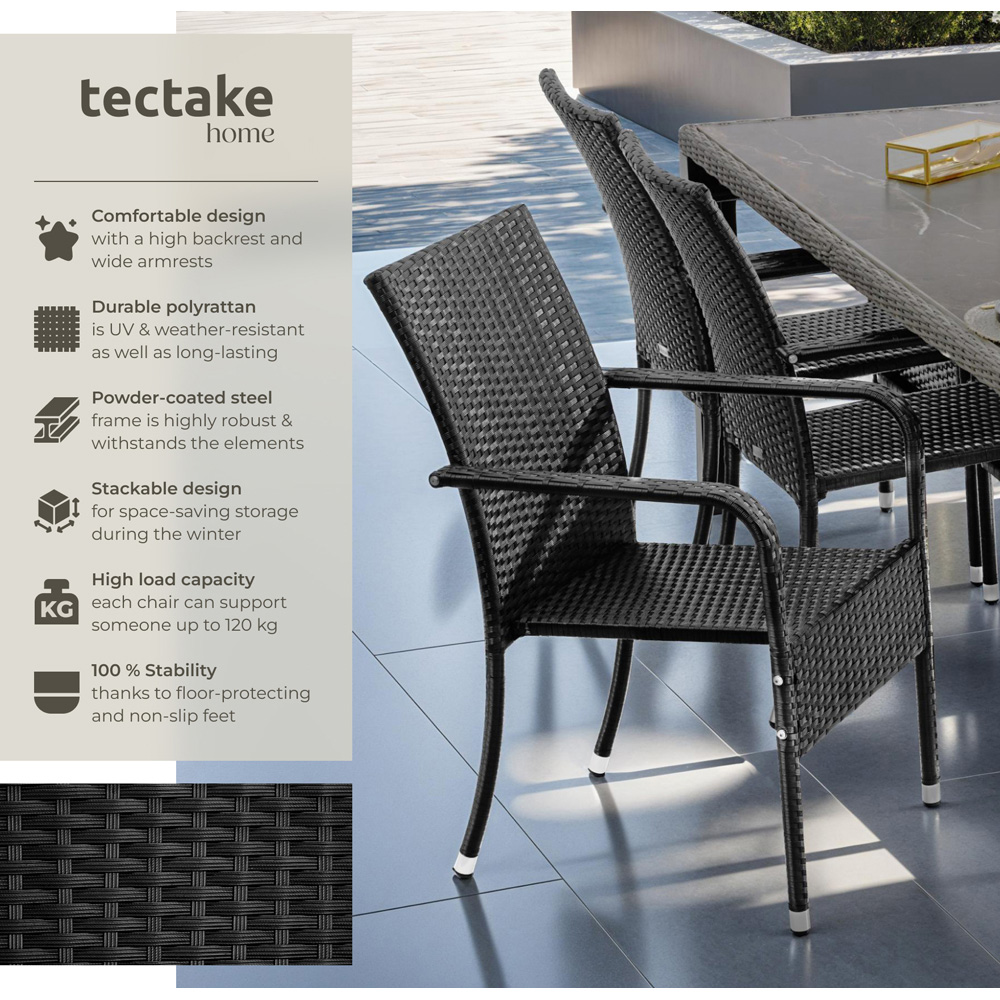 tectake Girona Set of 4 Black Polyrattan Stackable Garden Chair Image 6