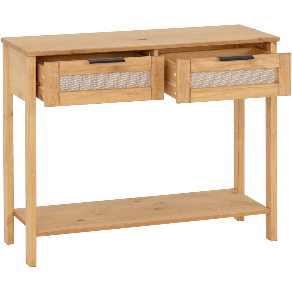 Seconique Corona Rattan 2 Drawer Distressed Wax Pine and Rattan Effect Console Table Image 3