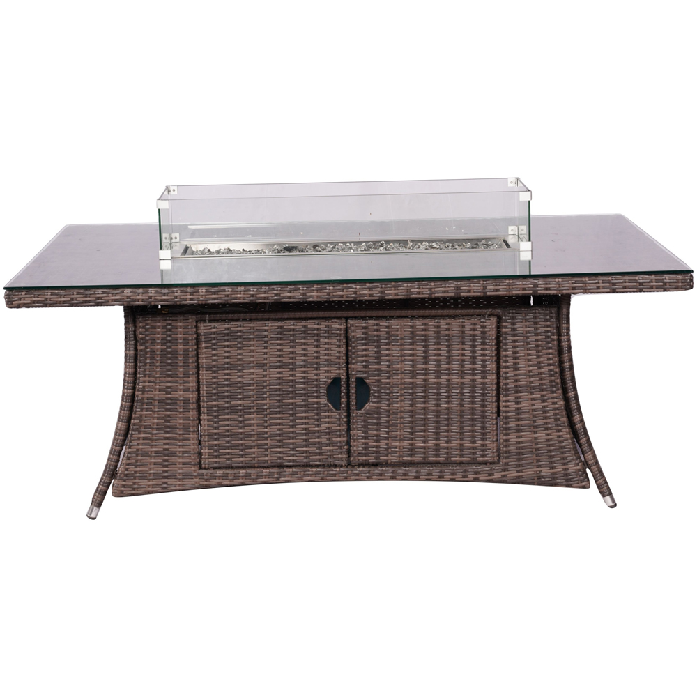 Direct Wicker 6 Seater Brown Rattan Rectangular Fire Pit Dining Table with Glass Top Image 2