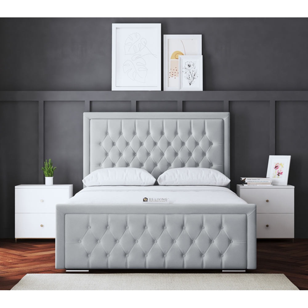 DS Living Allegra King Size Silver Upholstered Ottoman Bed with Headboard Image 4