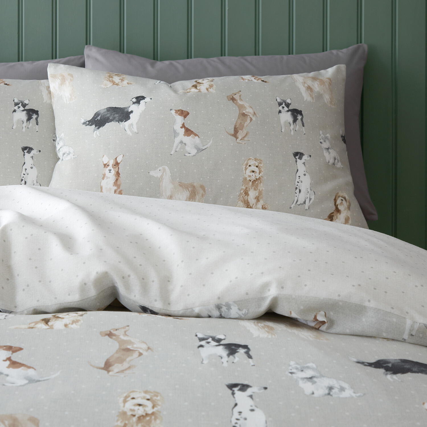 Divante Country Dogs Duvet Cover and Pillowcase Set - Natural / Single Image 3