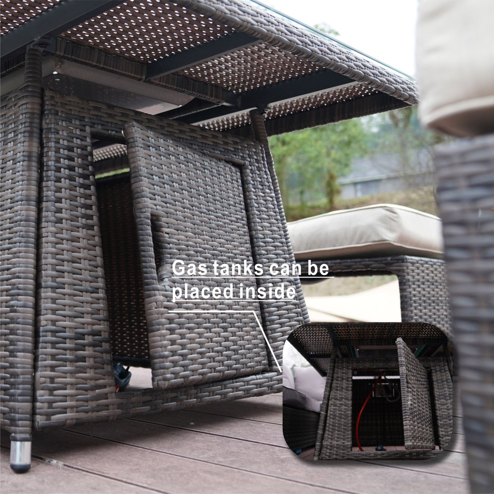 Direct Wicker Grey Tempered Glass Top Gas Fire Pit Table Image 3