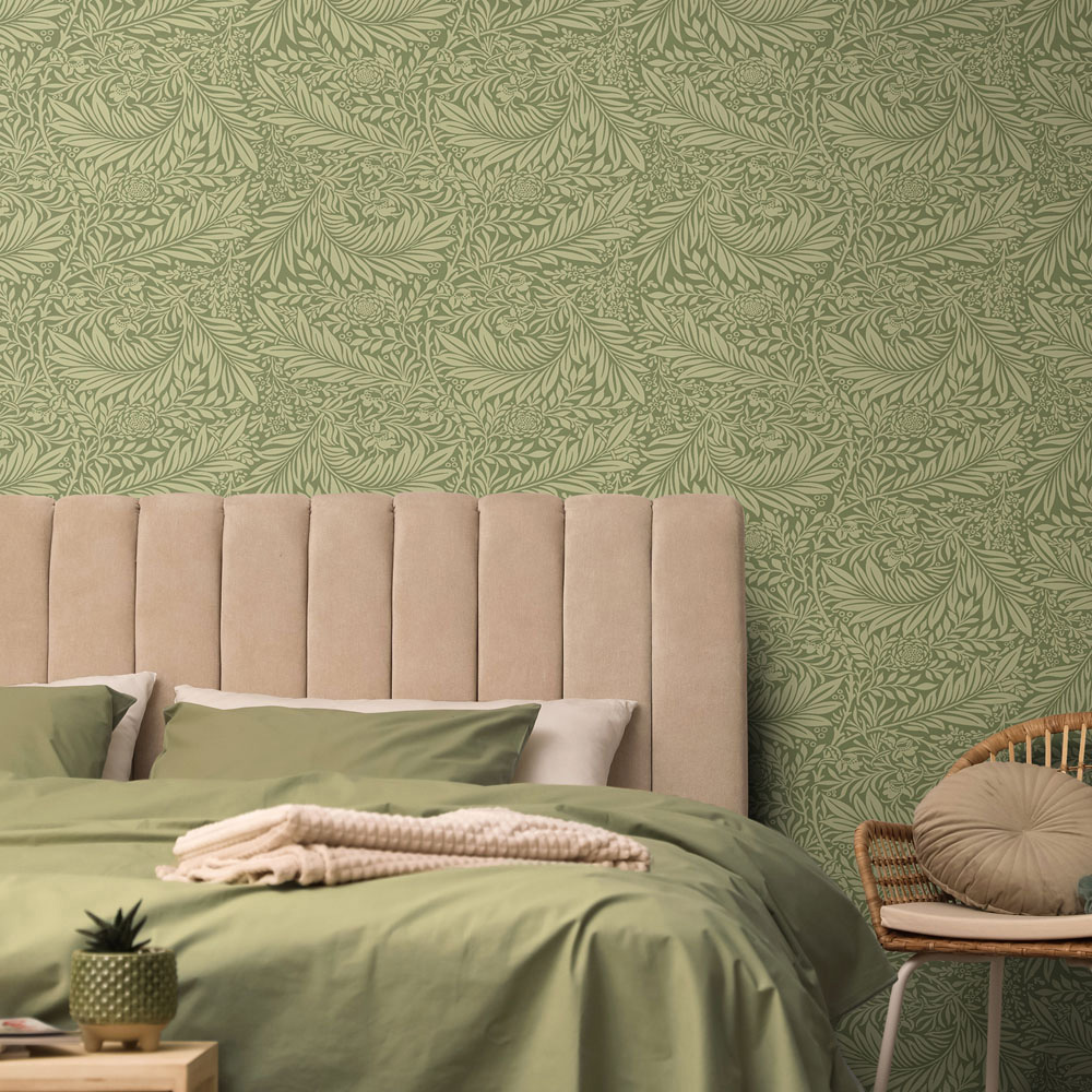 Hoopla Walls Elegance Ditsy Leaf Stripe Olivine Wallpaper Image 2