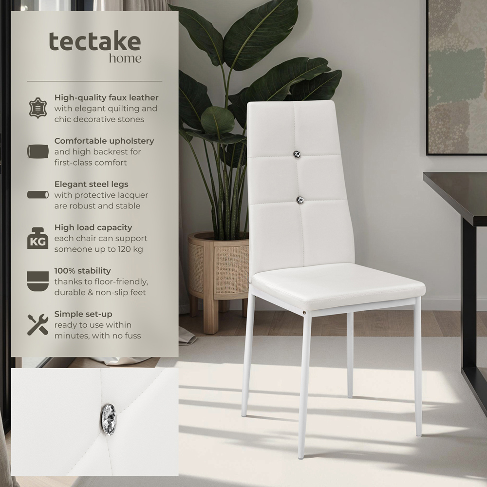 tectake Set of 8 White Rhinestone Highlight Dining Chairs Image 4