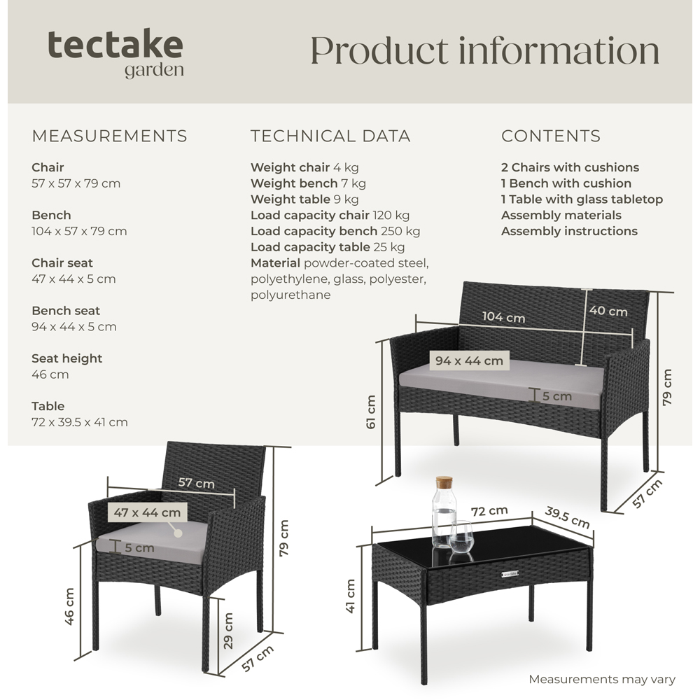 tectake Palese 4 Seater Black Rattan Garden Sofa Set Image 9