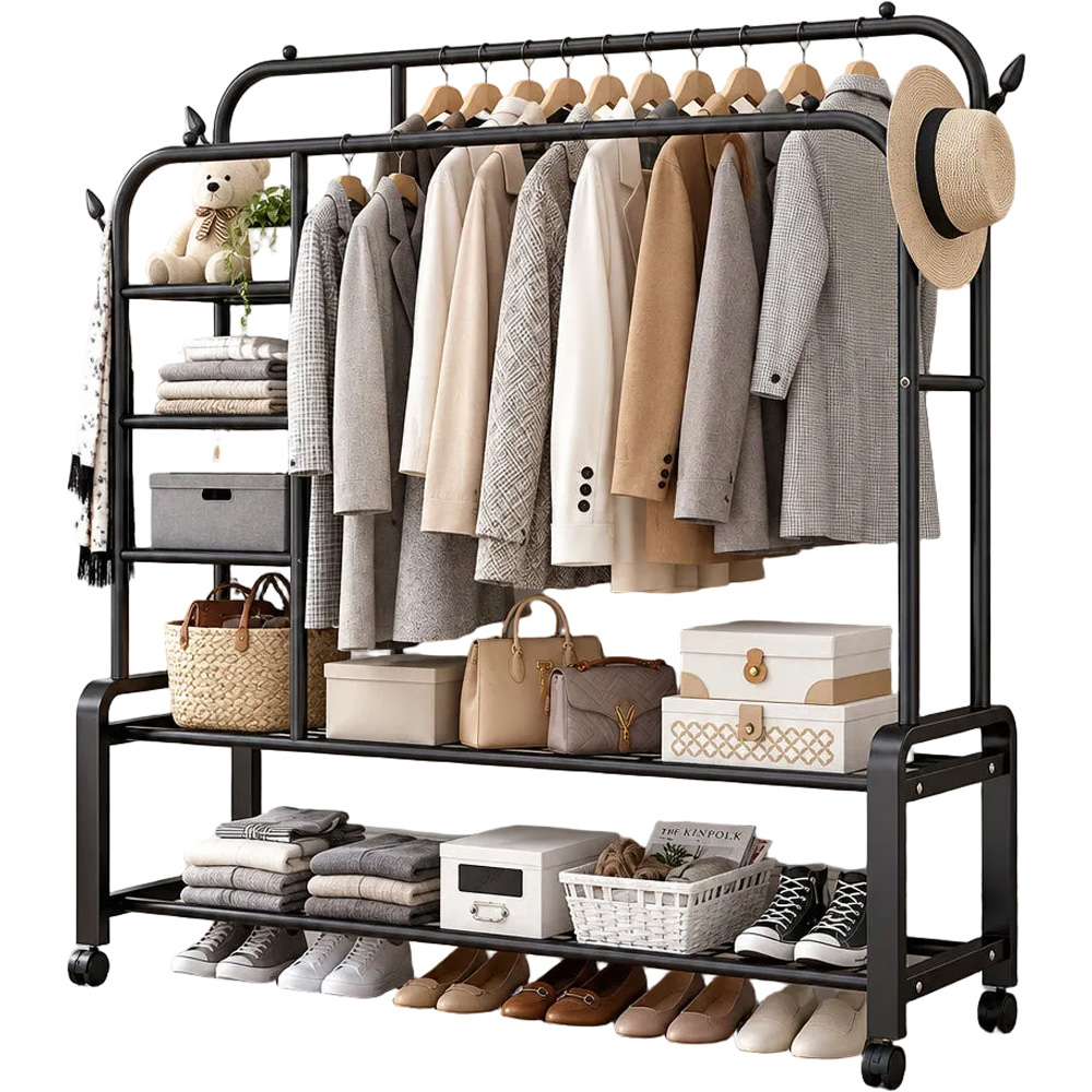 Modcraft 6 Shelf Black Heavy Duty Double Clothes Rail with Wheels Image 4