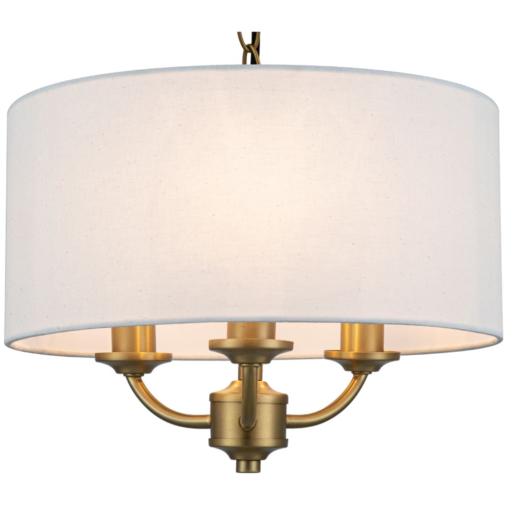 Cosylyte Winston Brass 3 Light Faux Linen Outer Shade Pendant Light Image 3