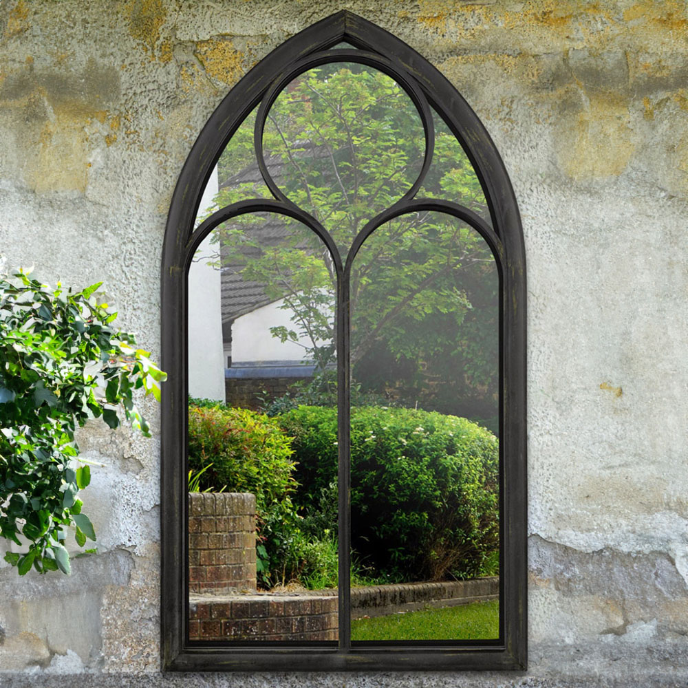 MirrorOutlet Somerley Black Chapel Arched Garden Mirror 150 x 81cm Image 2