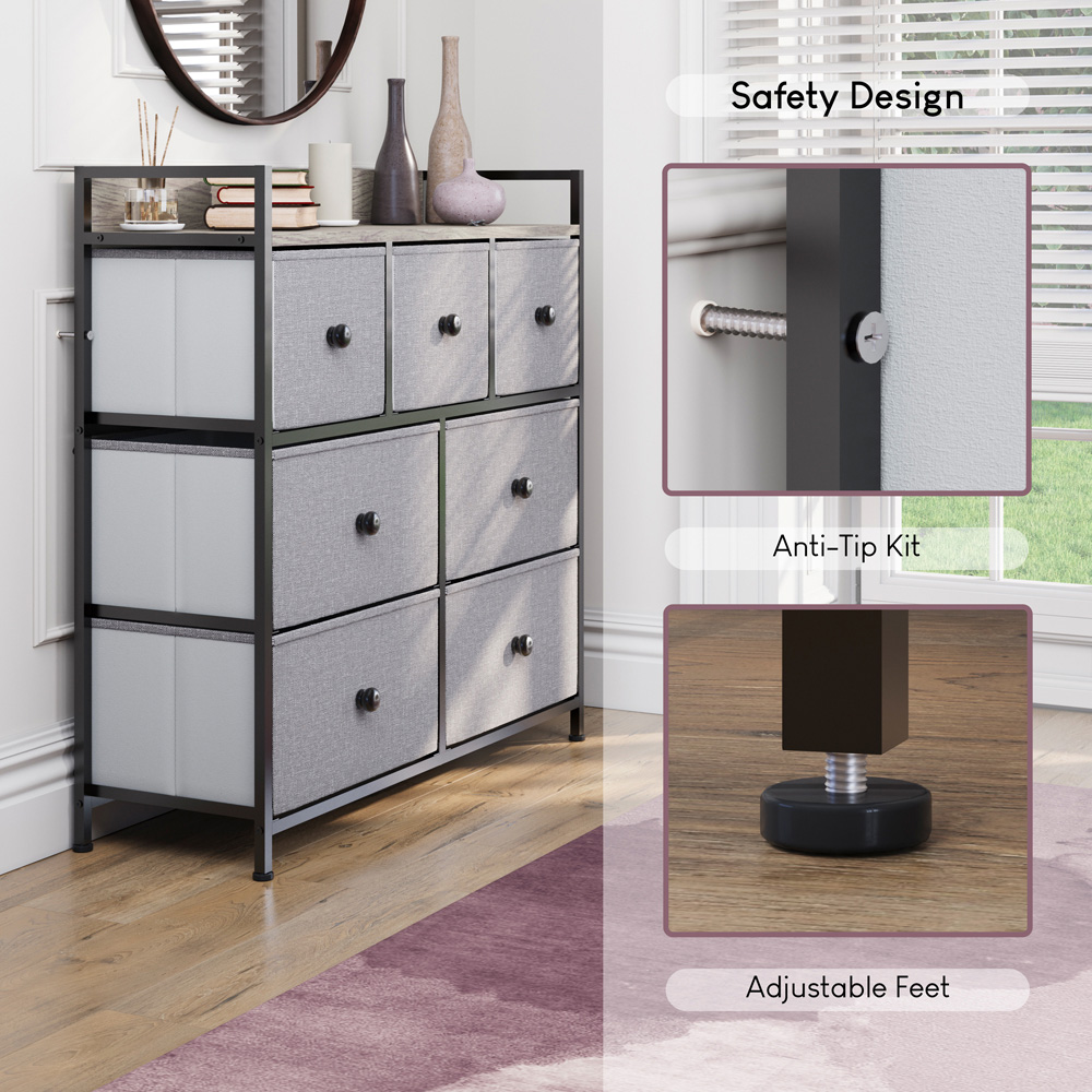 Vida Designs Chorley 7 Drawer Beige and Grey Wood Fabric Chest of Drawer Image 6