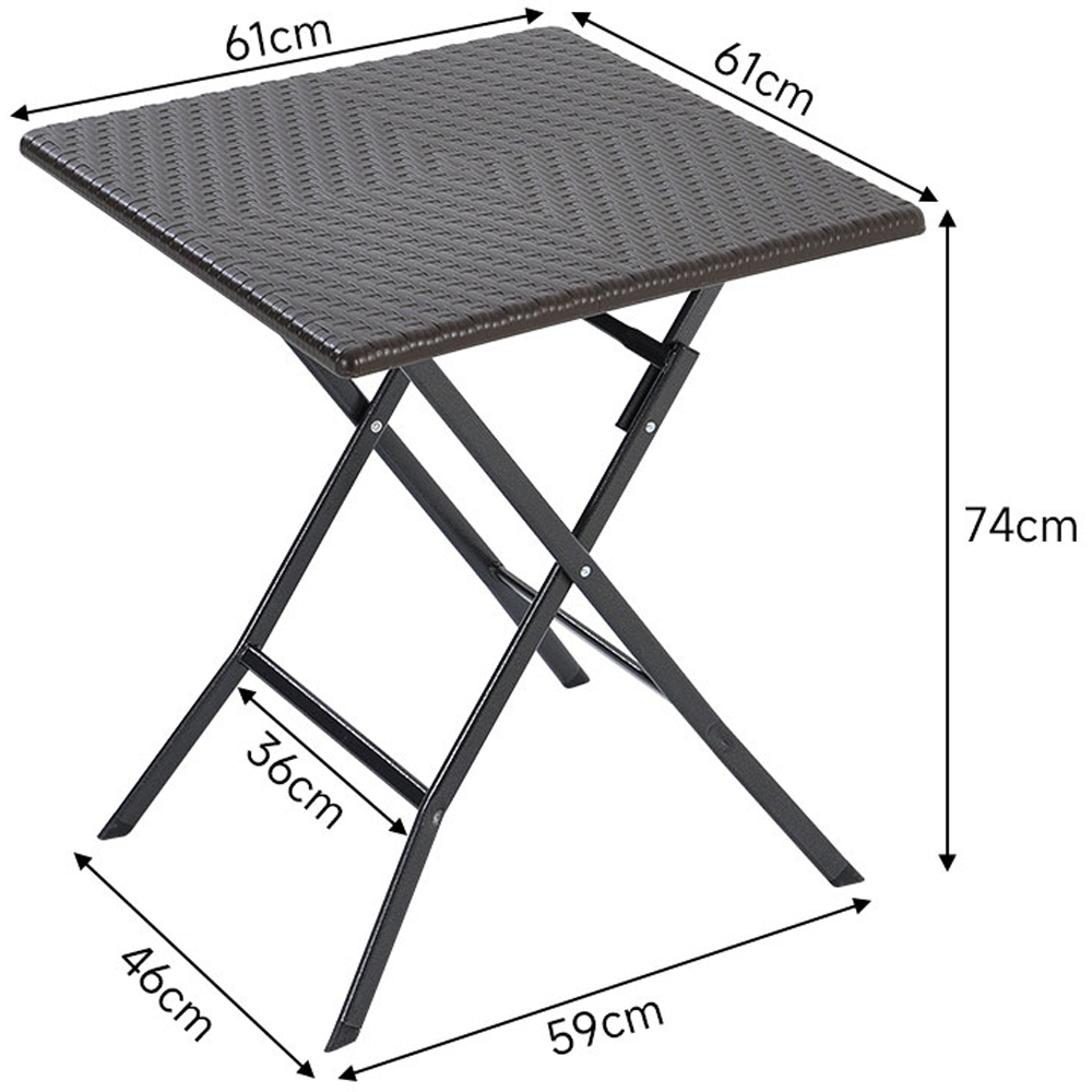 Living and Home Black Square Rattan Outdoor Folding Table 61 x 61cm Image 7