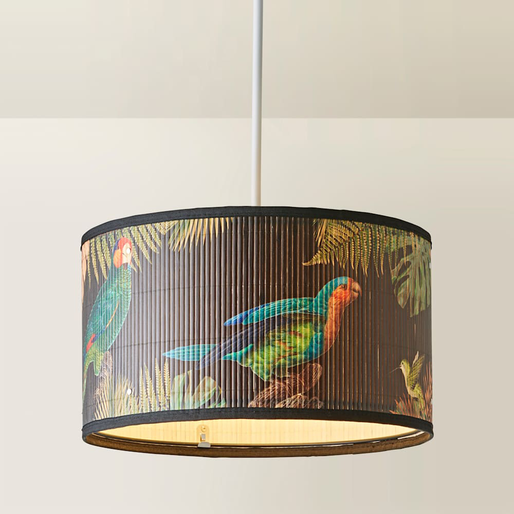 ValueLights Daintree Dark Jungle Bamboo Drum Medium Ceiling Lamp Shade Image 4