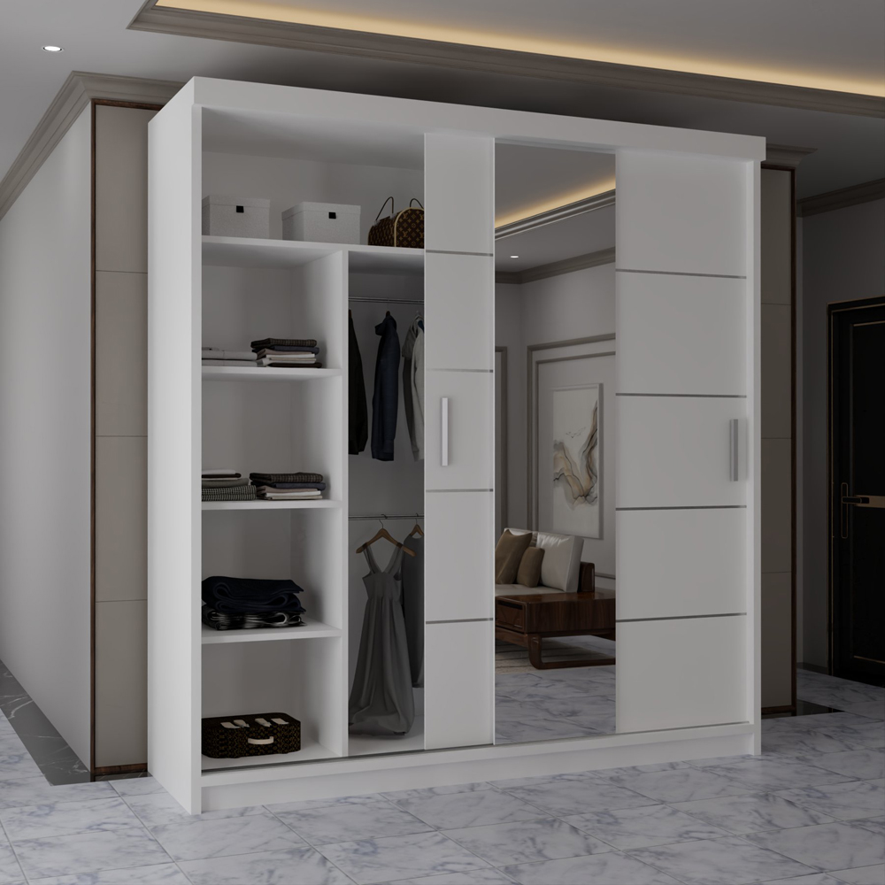 Sliding Wardrobes 4U 2 Sliding Door White Half Mirrored Wardrobe 203cm Image 3