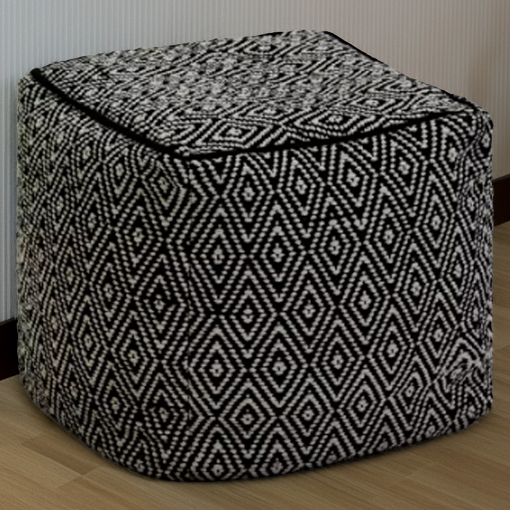 Kaikoo Diamond Woven Dhurrie Cube Pouffe Image 1