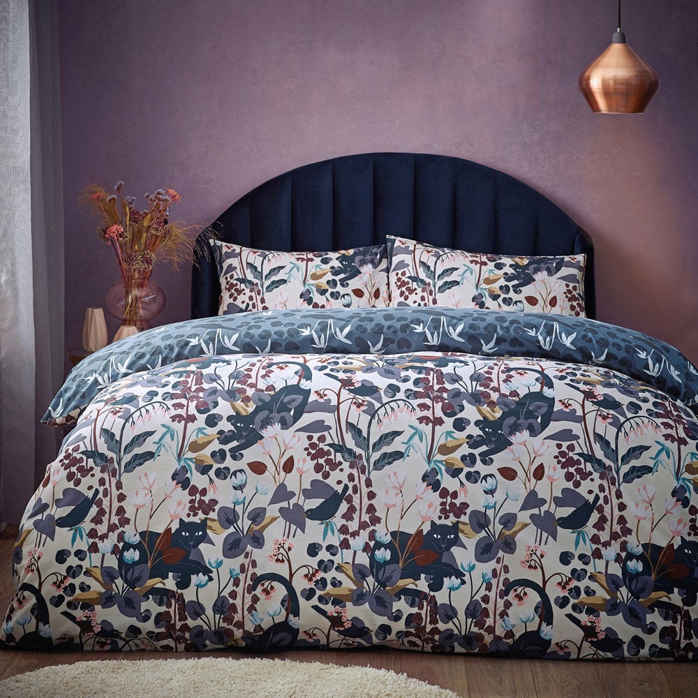 furn. Midnight Panther King Size Dusky Blue Duvet Set Image 1