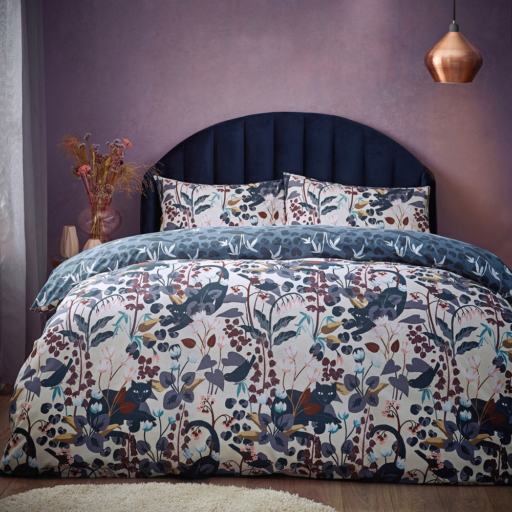furn. Midnight Panther Double Dusky Blue Duvet Set Image 1