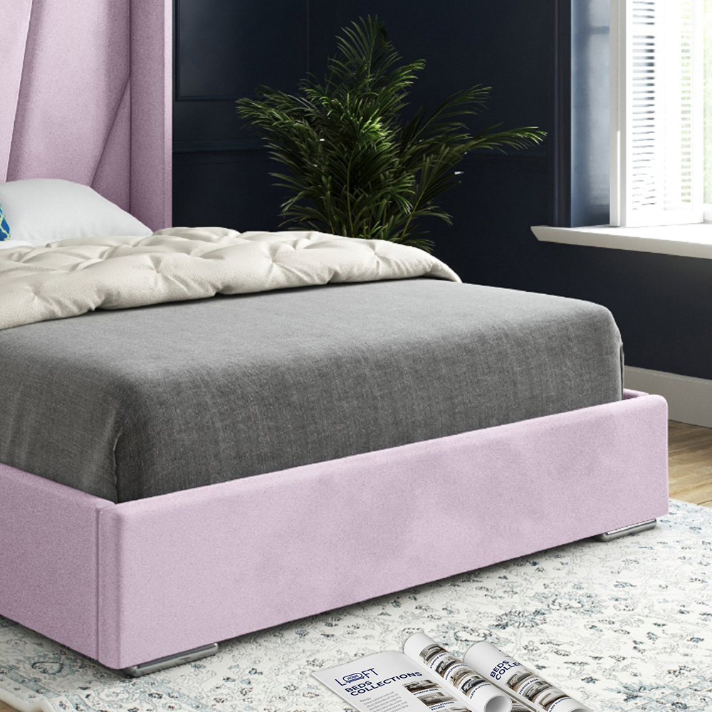Bellini Pink Small Single Velvet Upholstered Bed Frame with Wide Curved Winged Headboard Image 4