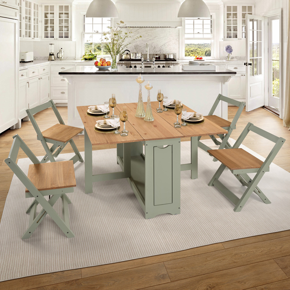 Seconique Santos Single Shelf Butterfly Foldaway 4 Seater Dining Set Green and Waxed Pine Image 1